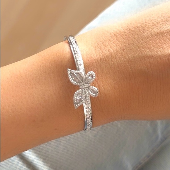 Butterfly Bangle Bracelet Platinum Plated Baguette Stone - Picture 6 of 12